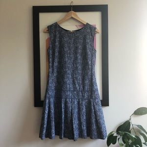 palm print j crew drop-waist, pleated dress